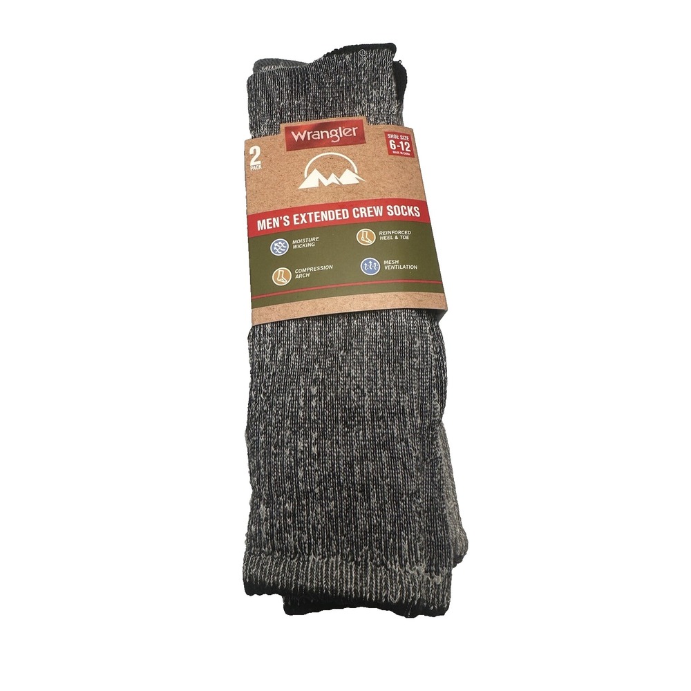 2 pairs wrangler mens extended crew socks size 6-12